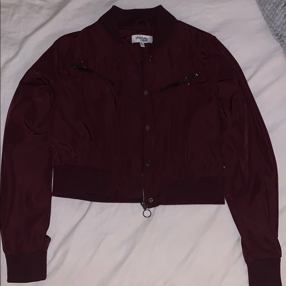 Charlotte Russe maroon bomber jacket